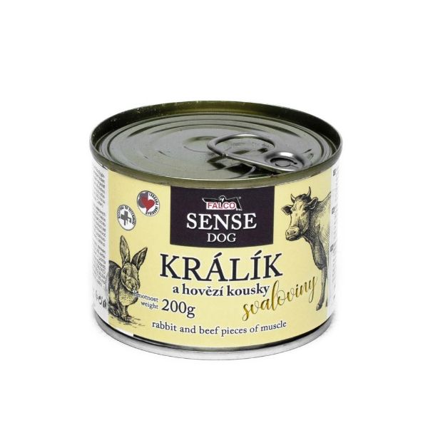 Obrázek FALCO SENSE Dog králík a hovězí kousky svaloviny, konzerva 200 g