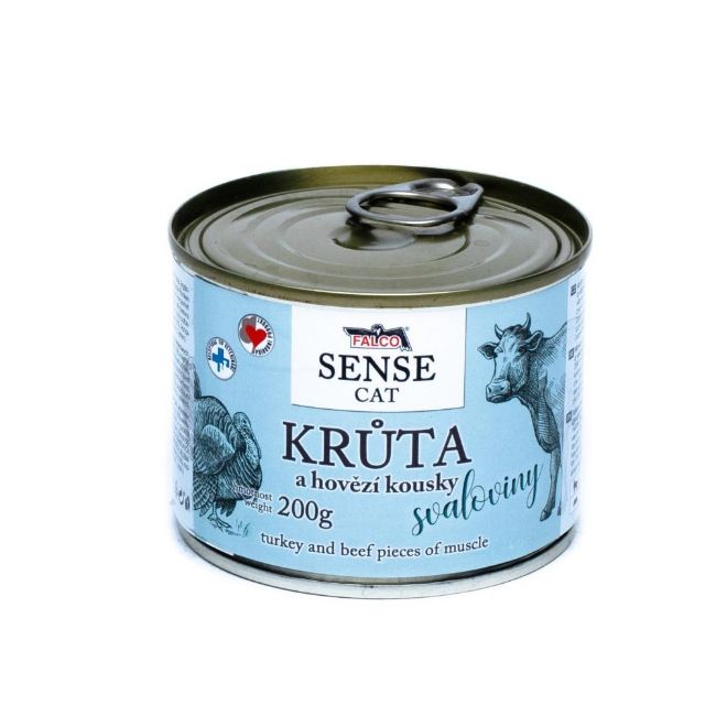 masová konzerva pro kočky FALCO SENSE Cat krůta a hovězí kousky svaloviny