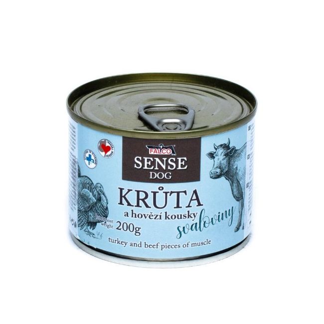 masová konzerva pro psy FALCO SENSE Dog krůta a hovězí kousky svaloviny