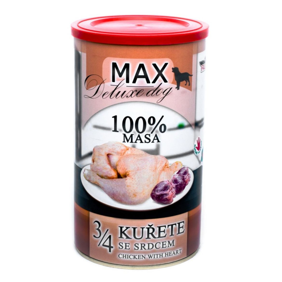 Obrázek z MAX Deluxe Dog 3/4 kuřete se srdcem, konzerva 1200 g 