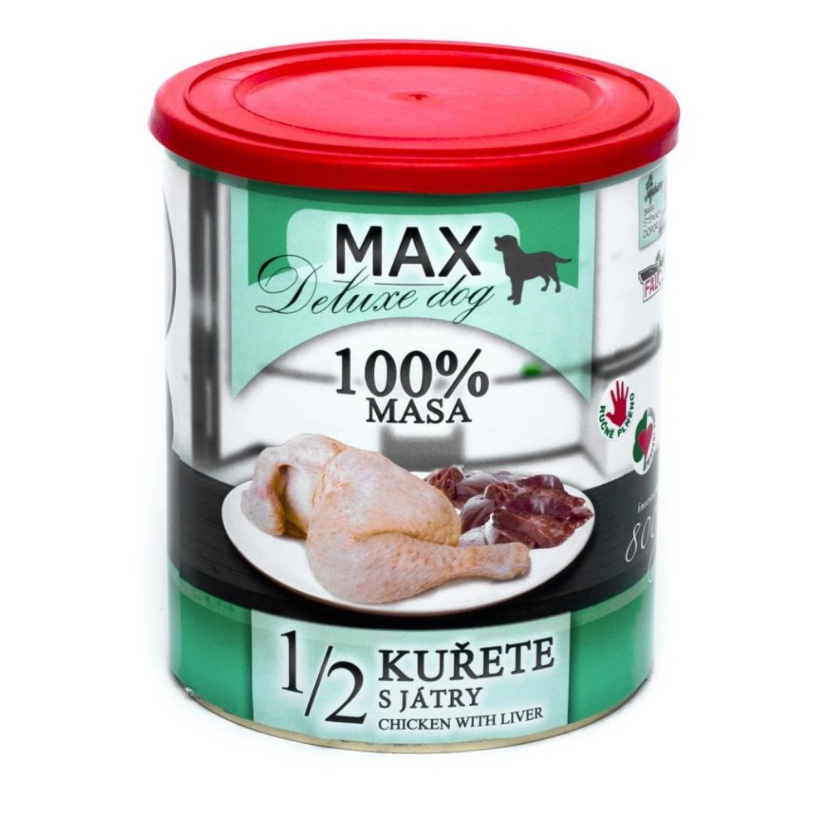 Obrázek z MAX Deluxe Dog 1/2 kuřete s játry, konzerva 800 g 