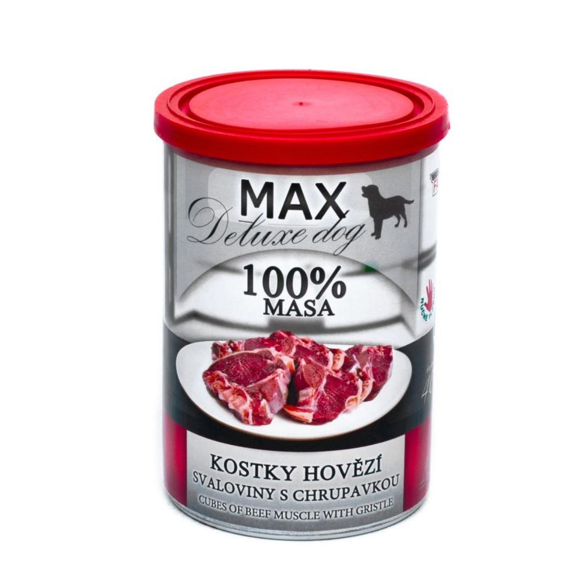 Obrázek z MAX Deluxe Dog kostky hovězí svaloviny s chrupavkou, konzerva 400 g 