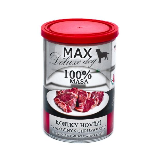 Obrázek MAX Deluxe Dog kostky hovězí svaloviny s chrupavkou, konzerva 400 g