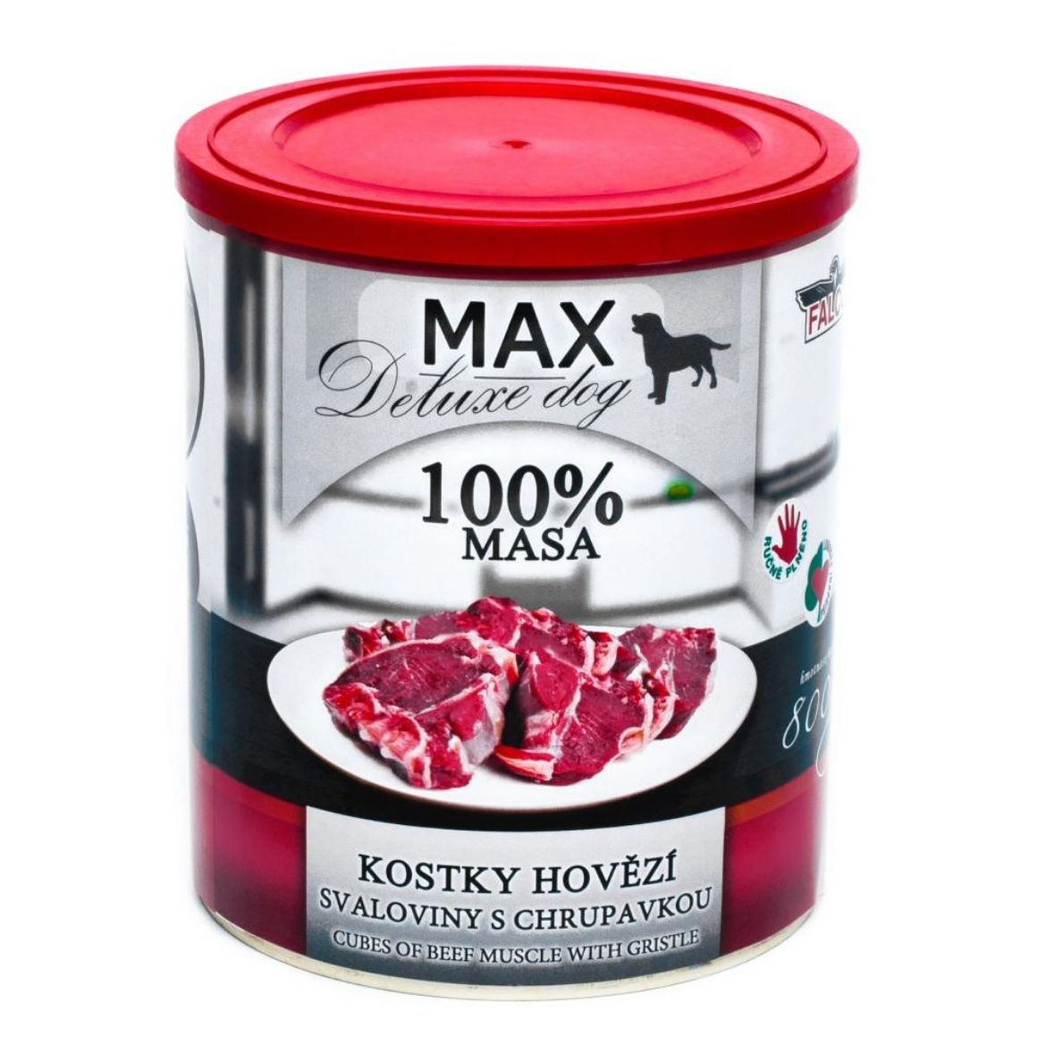 Obrázek z MAX Deluxe Dog kostky hovězí svaloviny s chrupavkou, konzerva 800 g 