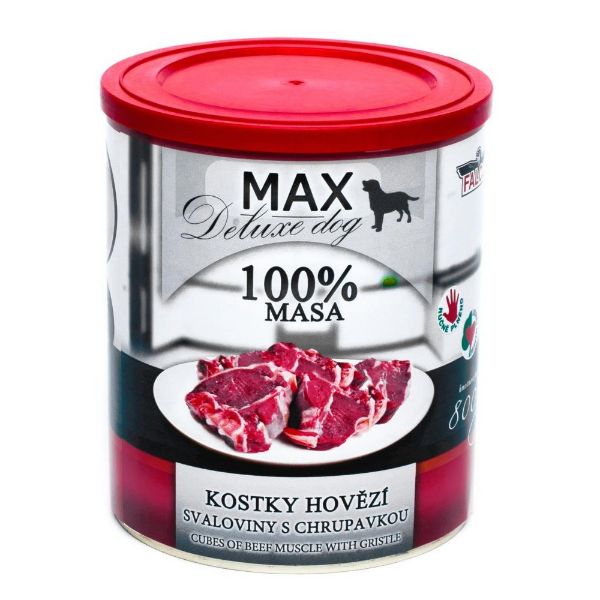 Obrázek MAX Deluxe Dog kostky hovězí svaloviny s chrupavkou, konzerva 800 g