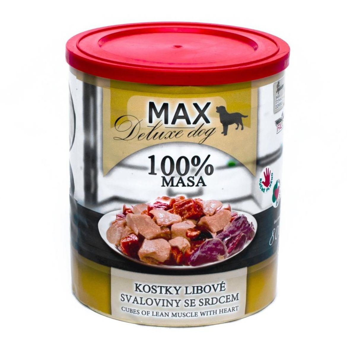 Obrázek z MAX Deluxe Dog kostky libové svaloviny se srdcem, konzerva 800 g 