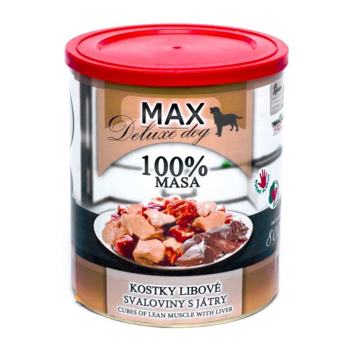 Obrázek z MAX Deluxe Dog kostky libové svaloviny s játry, konzerva 800 g 