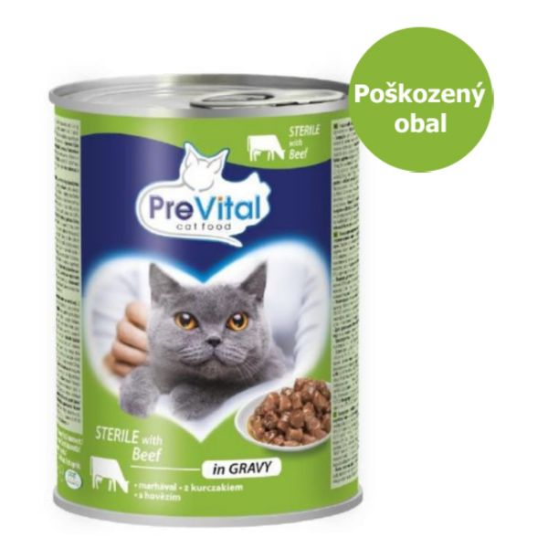 Obrázek PreVital kočka sterile s hovězím v omáčce, kousky 415 g - Poškozený obal - SLEVA 15 %