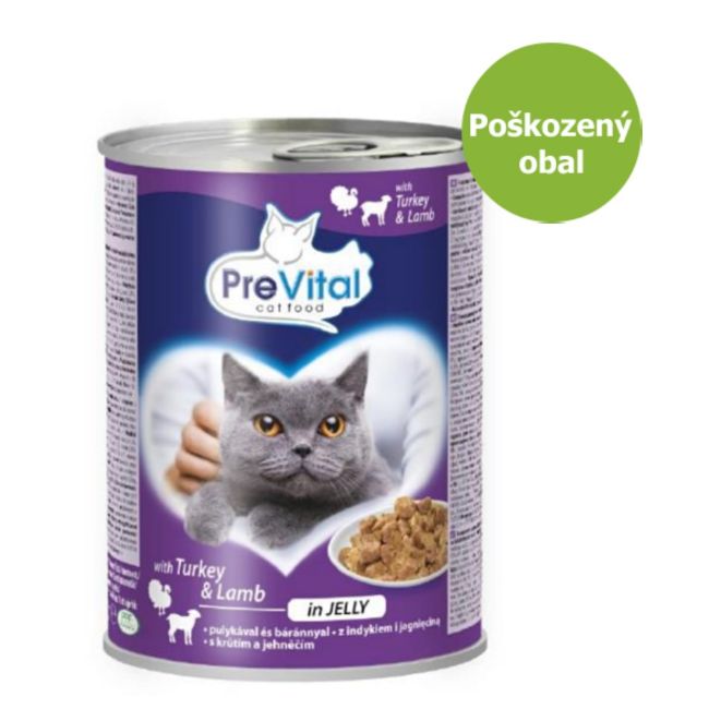 Prevital konzerva, kousky v želé, krůtí a jehněčí, kompletní mokré krmivo