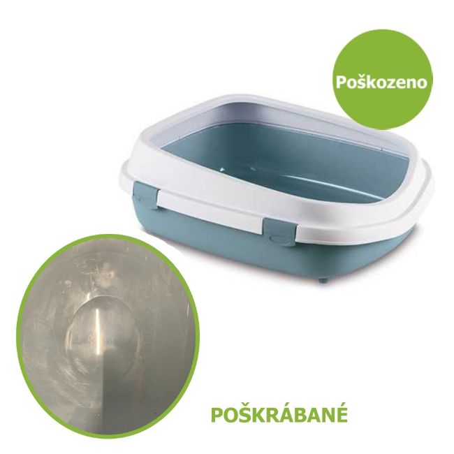 WC pro kočky QUEEN, toaleta otevřená, s okrajem, modrošedá, velikost 55 x 71 x 24,5 cm