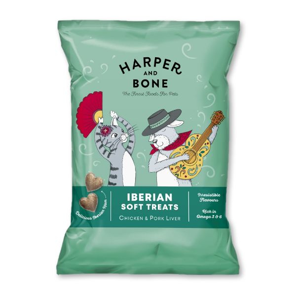 Obrázek Harper and Bone Cat & Dog iberské měkké pamlsky kuře a vepřové 90 g
