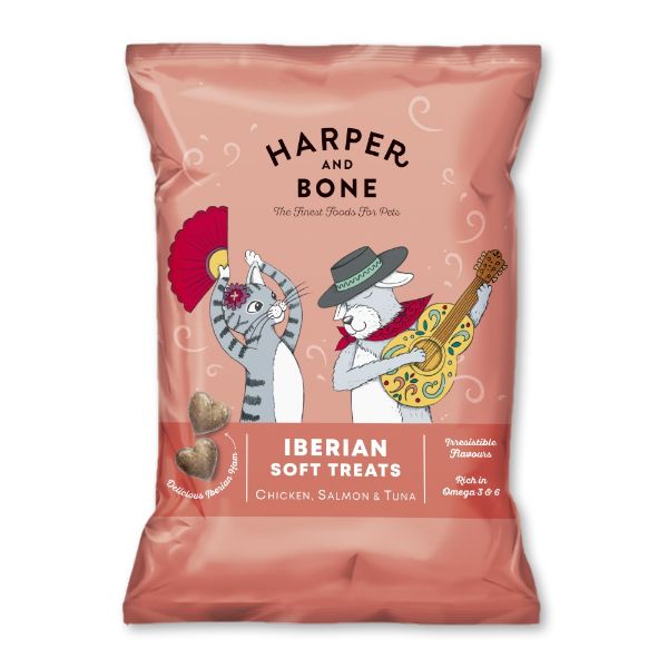 Obrázek Harper and Bone Cat & Dog iberské měkké pamlsky kuře, losos a tuňák 90 g
