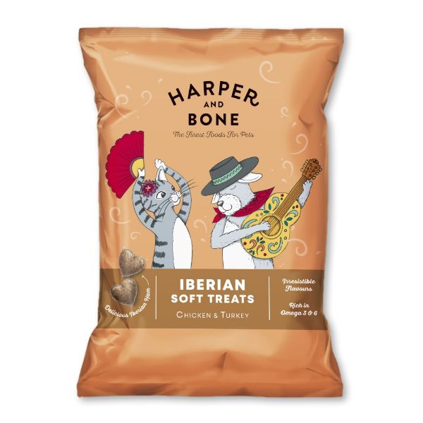 Obrázek Harper and Bone Cat & Dog iberské měkké pamlsky kuře a krůta 90 g