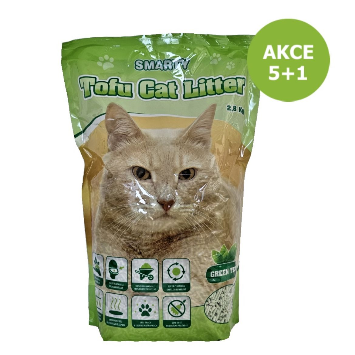 Obrázek z Smarty Tofu Cat Litter Green Tea podestýlka 6 l AKCE 5 + 1 ZDARMA 