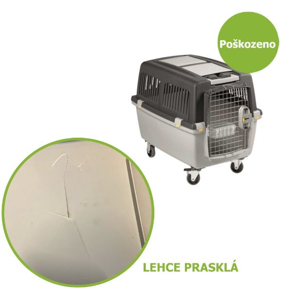 přepravka, přenoska Gulliver velikost 4, kovová dvířka, IATA, plastová miska, nosnost do 18 kg , šedá, kolečka
