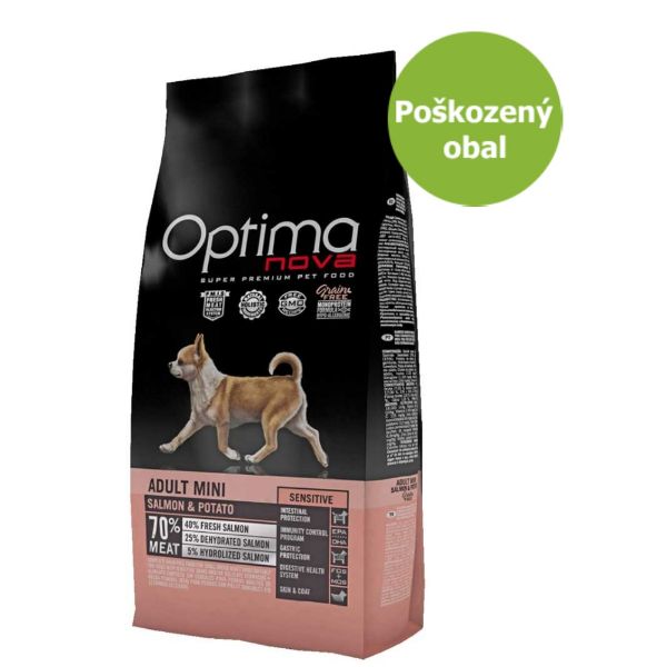 OPTIMAnova dog adult mini, malá plemena, sensitive, citlivé zažívání, hypoalergenní, losos a brambory, salmon and potato, superprémiové