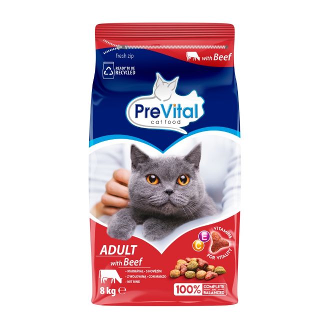 Prevital granule kočka, hovězí, kompletní krmivo pro kočky 8 kg