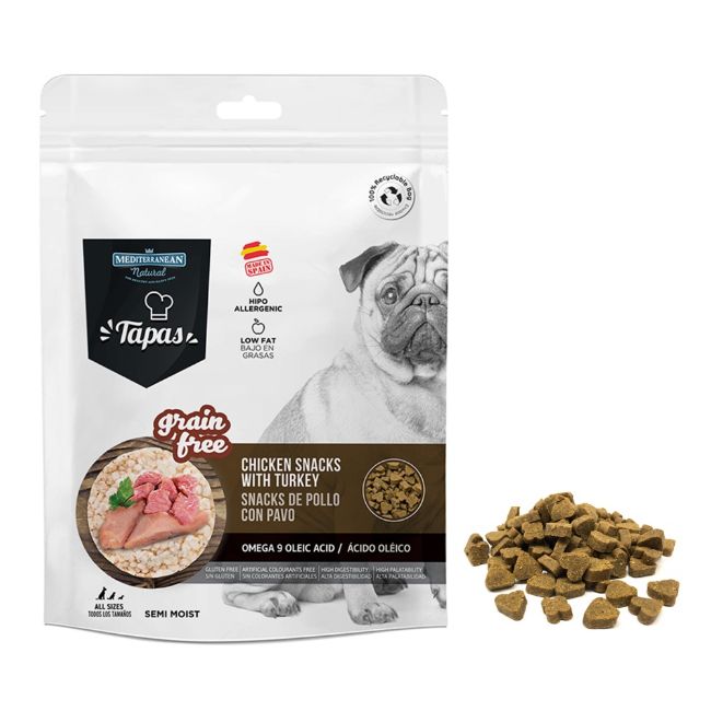 Tapas Snack Dog Chicken with Turkey pamlsek pro psy Grain free bez obilovin s kuřecím a krůtím masem