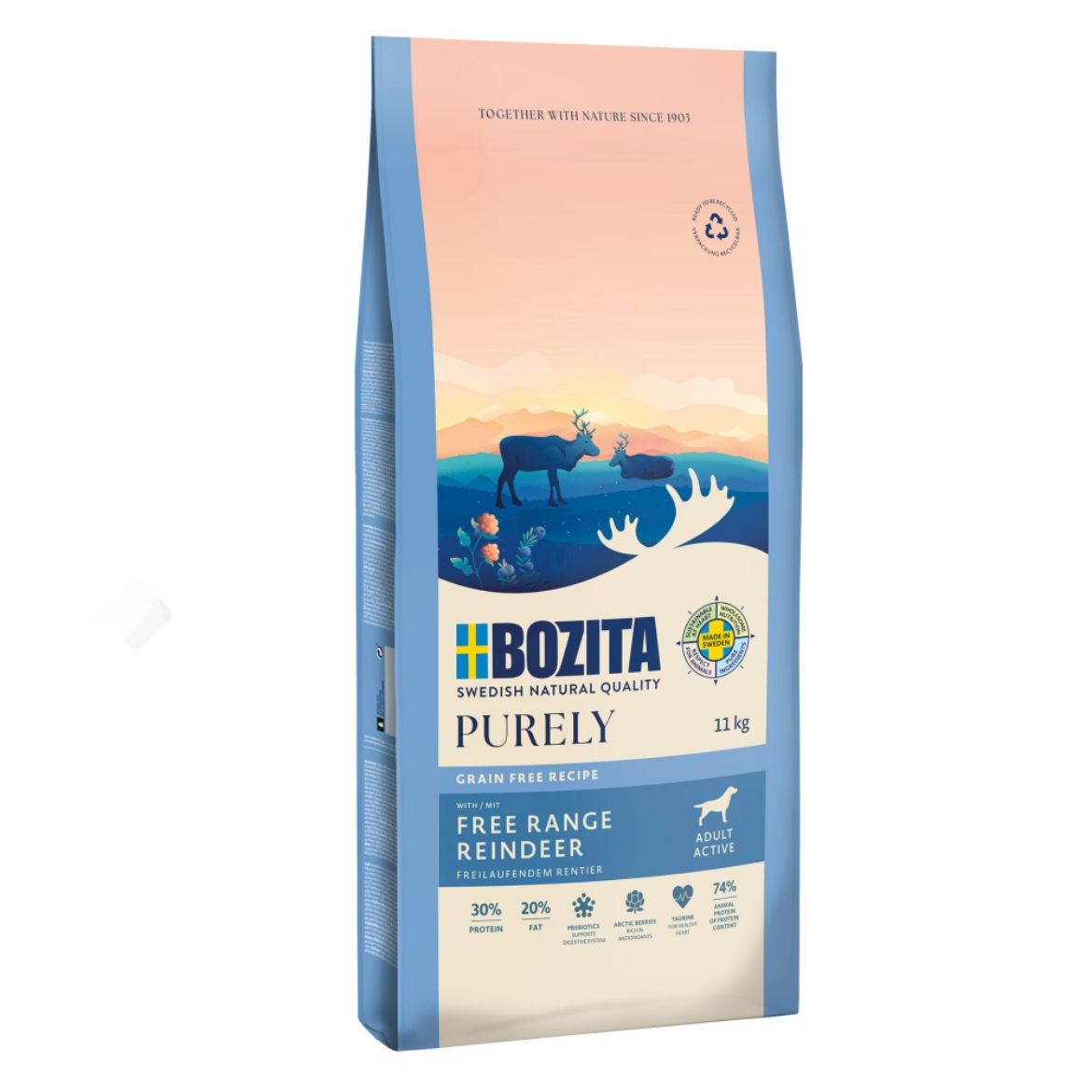Obrázek z Bozita Purely Dog Adult Active Reindeer GF 11 kg 