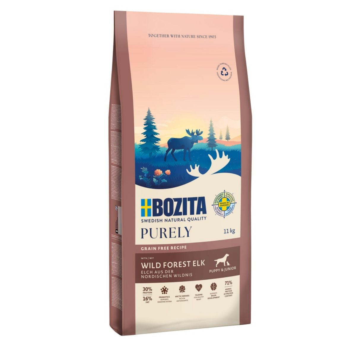 Obrázek z Bozita Purely Dog Puppy & Junior Small Elk GF 11 kg 