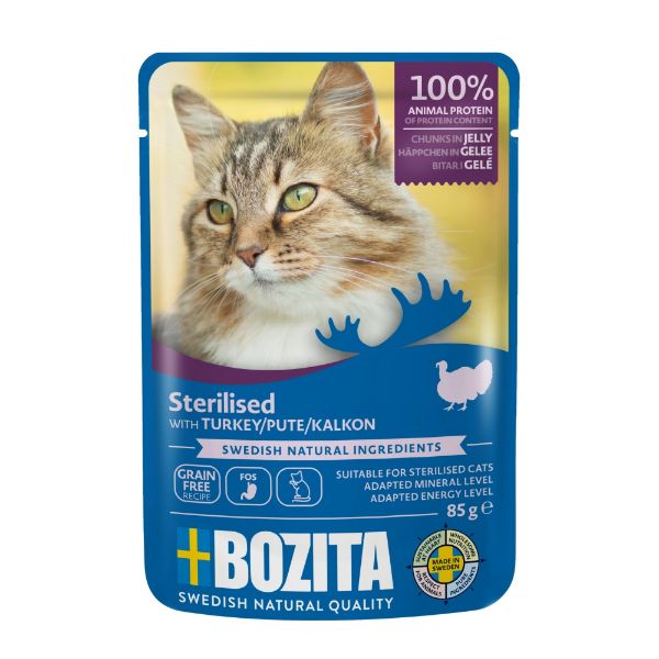 Obrázek Bozita Cat Sterilised kousky v želé s krůtím, kapsička 85 g