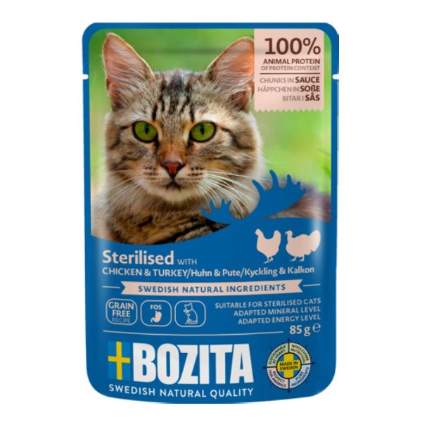 Obrázek Bozita Cat Sterilised kousky v omáčce s kuřecím a krůtím, kapsička 85 g