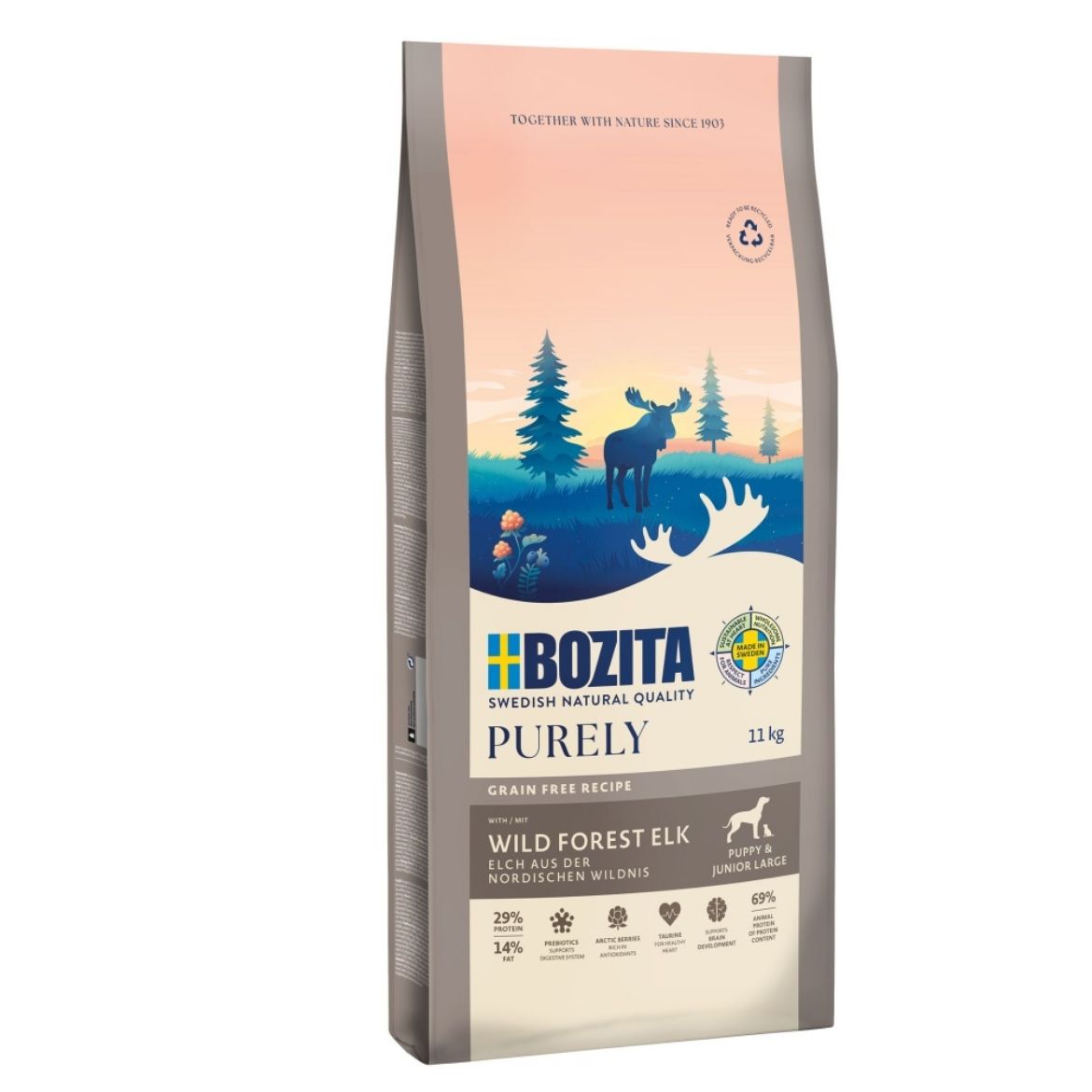 Obrázek z Bozita Purely Dog Puppy & Junior Large Elk GF 11 kg 