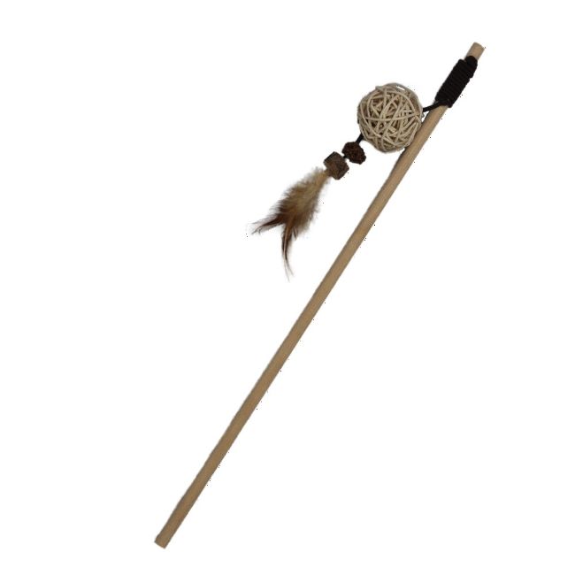 Rybářský prut hlavolam přírodní se zapleteným míčkem 40 cm pro kočky