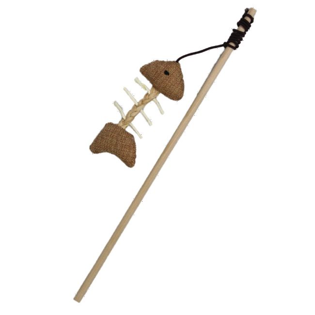 hračka pro kočky Rybářský prut hlavolam přírodní s rybou 40 cm