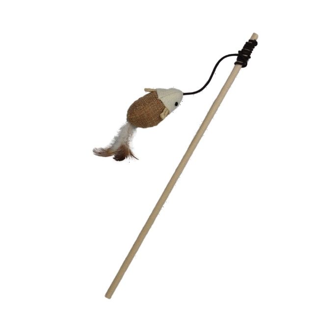 Rybářský prut hlavolam přírodní s myší 40 cm pro kočky