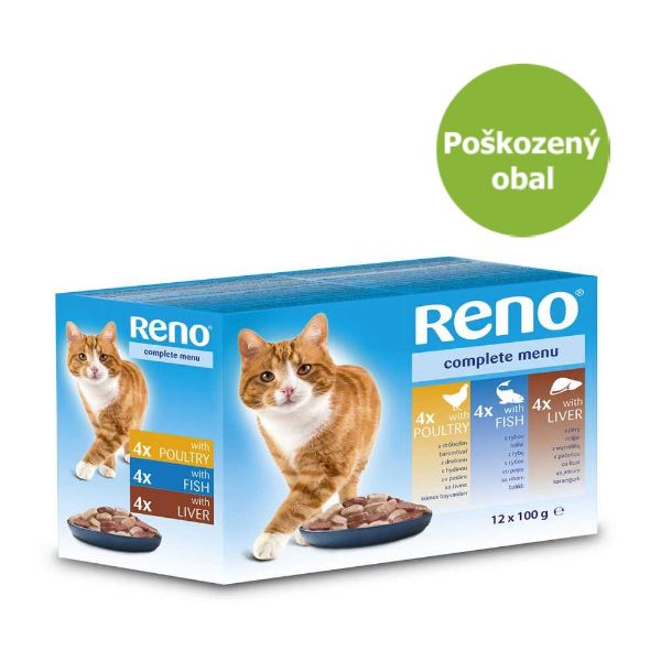 RENO kapsa pro kočky, 12 pack, balení 12 kusů, drůbež, játra, ryba