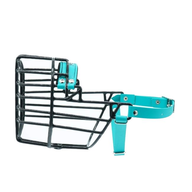 Náhubek černý/Biothane kokršpaněl, foxteriér pes s páskem pod krkem proti sundání náhubku z hlavy