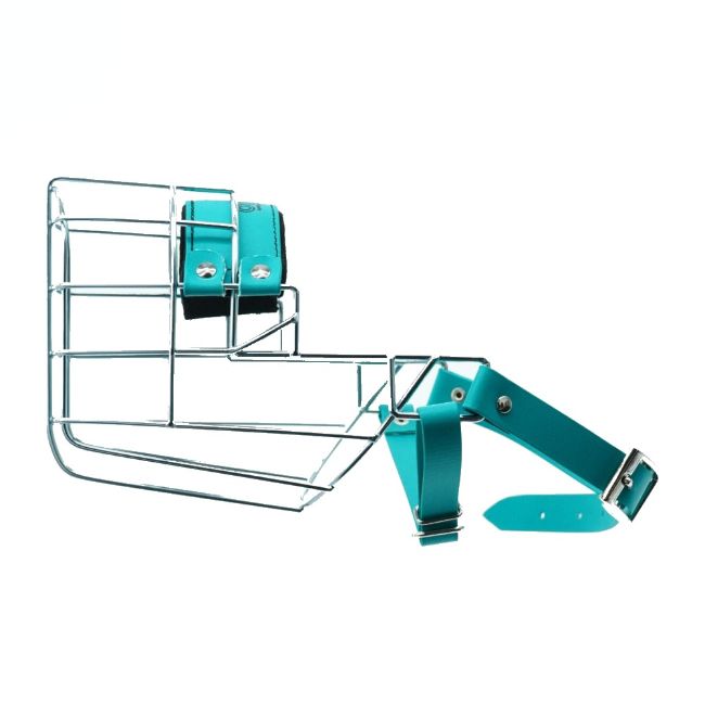 Náhubek zinek/Biothane dalmatin, hasky, ohař, labrador fena s páskem pod krkem proti sundání náhubku z hlavy