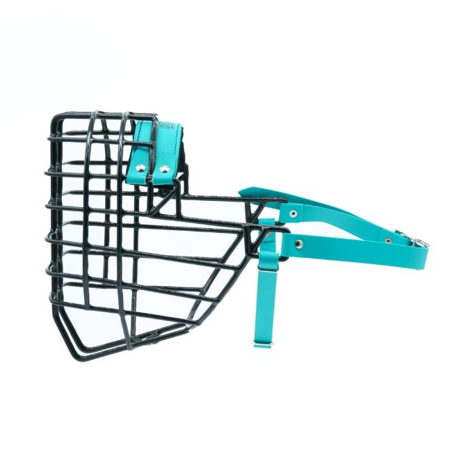 Náhubek černý/Biothane rotvajler, brazilská fila, neapolský mastin, pes s páskem pod krkem proti sundání náhubku z hlavy