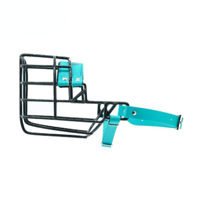 Náhubek černý/Biothane dalmatin, hasky, ohař, labrador fena s páskem pod krkem proti sundání náhubku z hlavy