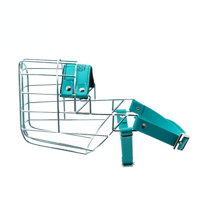 Náhubek zinek/Biothane dalmatin, hasky, ohař, labrador pes s páskem pod krkem proti sundání náhubku z hlavy