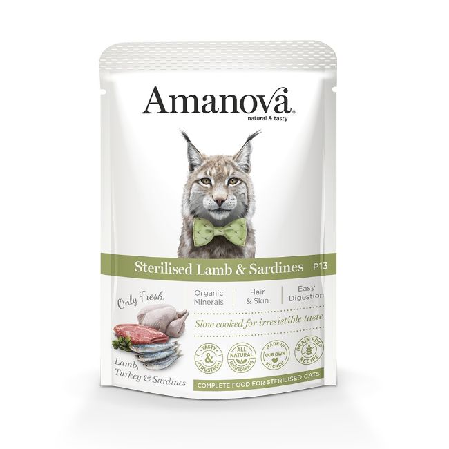 Amanova cat lamb & sardines, jehněčí se sardinkami, kompletní mokré krmivo pro kočky, superprémiové, bezlepkové