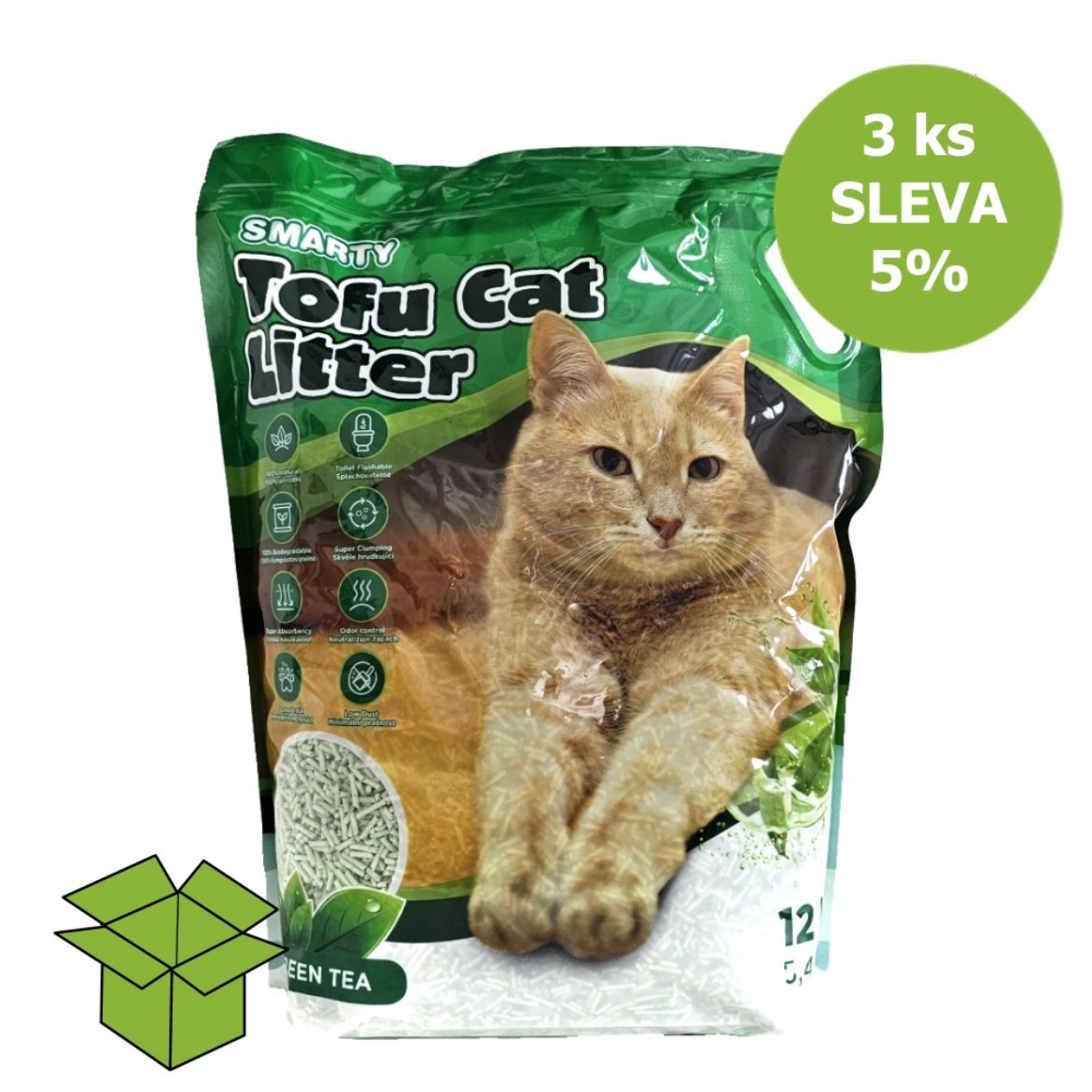 Obrázek z Smarty Tofu Cat Litter Green Tea podestýlka 12 l (3 ks) SLEVA 5 % 