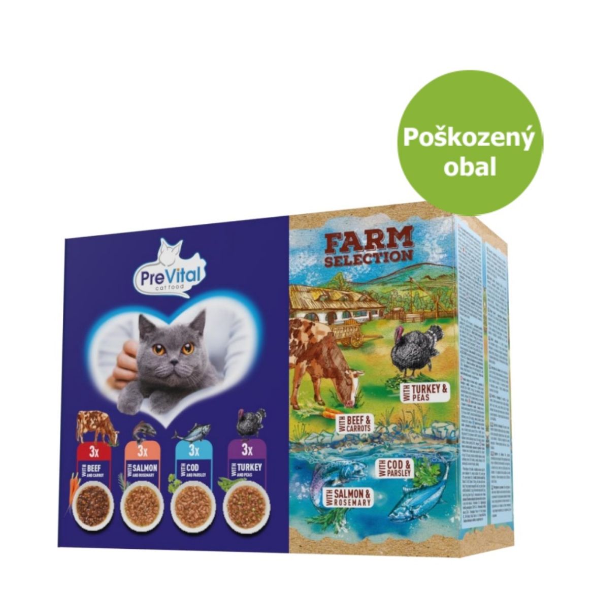 Prevital kapsička Farm Selectin pro dospělé kočky s mixem masa a ryb v omáčce, 12 pack, kompletní mokré krmivo, 