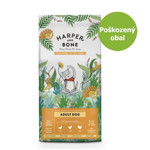 Harper and Bone Dog  Adult Large & Medium příchutě farmy 18 kg, superprémiové krmivo pro dospělé psy středních a velkých plemen s kachnou, kuřetem a krůtou