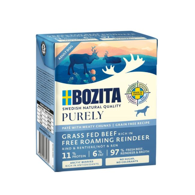 Bozita Purely Dog paté s hovězím a sobem GF 370 g