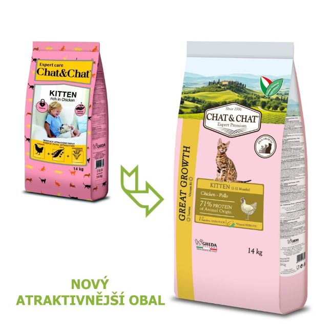 Chat & Chat kitten, kompletní krmivo pro koťata, s kuřecím masem, 15 kg
