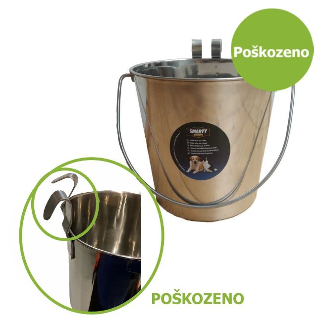 nerezový kyblík s háky na zavěšení o objemu 1,5l na krmení a vodu