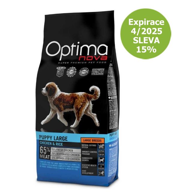 OPTIMAnova dog puppy large, štěňata velkých plemen, kuřecí s rýží, chicken and rice, superprémiové, přírodní, 