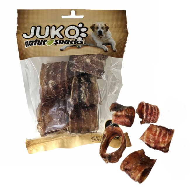 Hovězí hrtan sušený JUKO Snacks, 100 % přírodní sušený pamlsek 5 cm