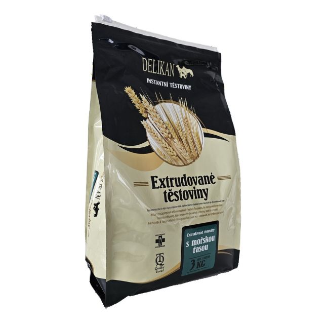 Delikan těstoviny s řasou, extrudované, doplňkové krmivo pro psy, příloha, 