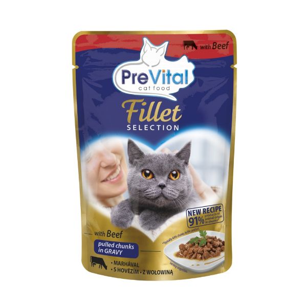 Obrázek PreVital Fillet Selection kočka hovězí, kapsa 85 g
