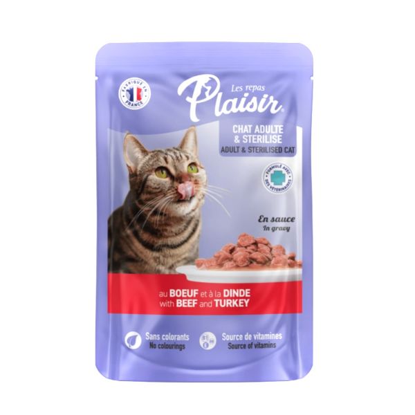Obrázek Plaisir Cat hovězí & krocaní, kapsička 100 g 