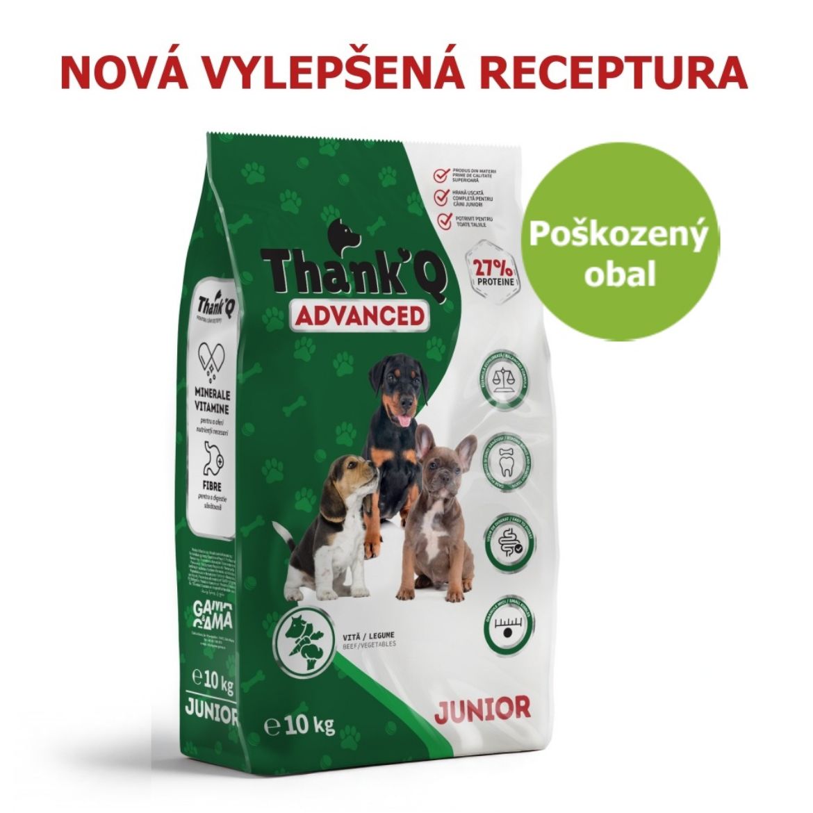 Obrázek z Thank’Q Advanced Dog Junior Hovězí 9,9 kg - Poškozený obal - SLEVA 15 % 