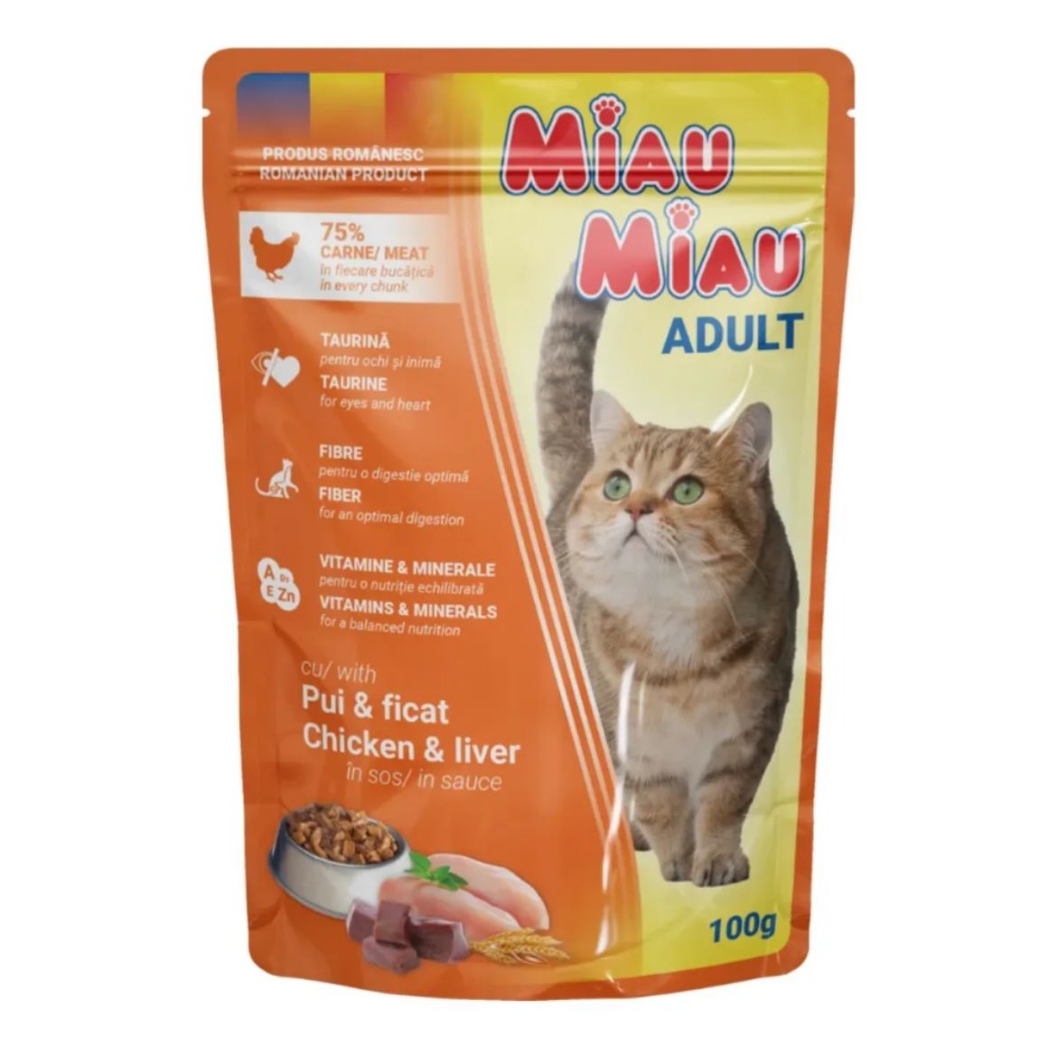 Obrázek z Miau Miau Cat kuřecí a játra, kapsa 100 g 